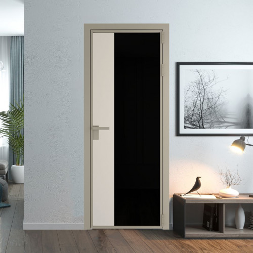Межкомнатная дверь ProfilDoors 7 AG стекло Триплекс черный цвет профиля Никель матовый вставка Кремовая Магнолия