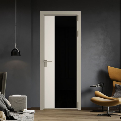 Межкомнатная дверь ProfilDoors 7 AG стекло Триплекс черный цвет профиля Никель матовый вставка Перламутр белый