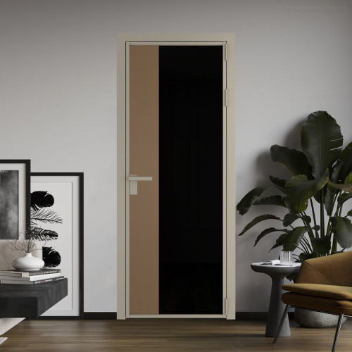 Межкомнатная дверь ProfilDoors 7 AG стекло Триплекс черный цвет профиля Никель матовый вставка Перламутр золото