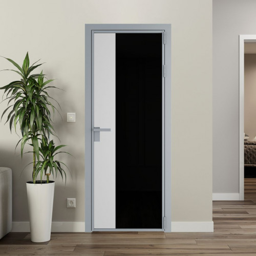 Межкомнатная дверь ProfilDoors 7 AG стекло Триплекс черный цвет профиля Серебро вставка Крем Вайт