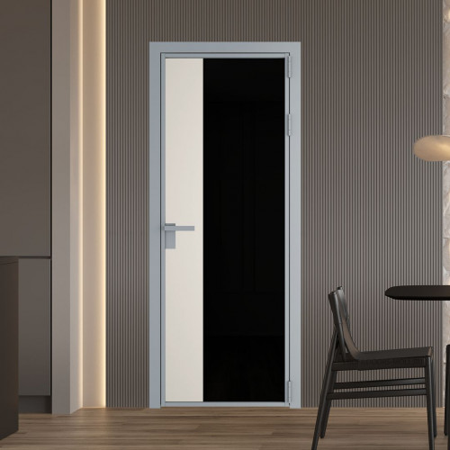 Межкомнатная дверь ProfilDoors 7 AG стекло Триплекс черный цвет профиля Серебро вставка Перламутр белый