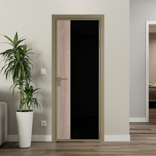 Межкомнатная дверь ProfilDoors 7 AG стекло Триплекс черный цвет профиля Шампань вставка Дуб Сонома