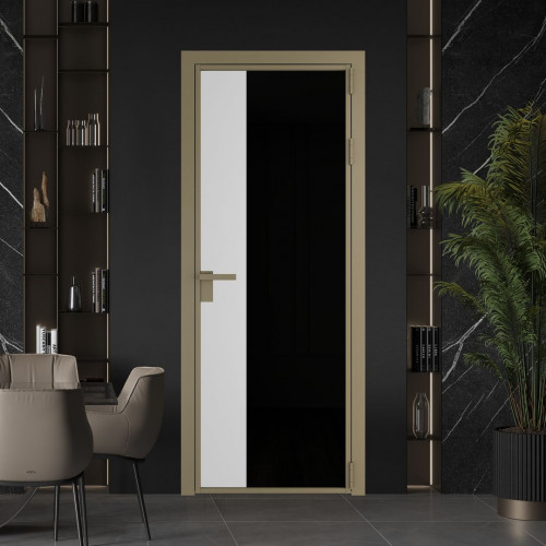 Межкомнатная дверь ProfilDoors 7 AG стекло Триплекс черный цвет профиля Шампань вставка Крем Вайт