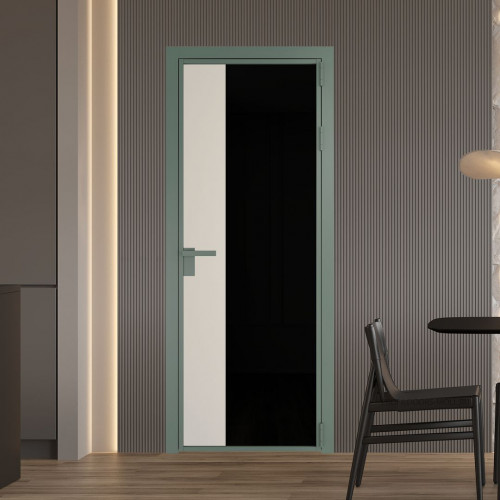 Межкомнатная дверь ProfilDoors 7 AG стекло Триплекс черный цвет профиля Зеленый воск вставка Кремовая Магнолия