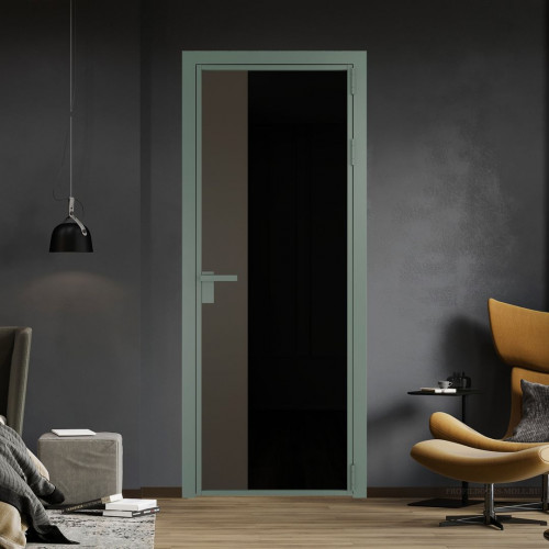 Межкомнатная дверь ProfilDoors 7 AG стекло Триплекс черный цвет профиля Зеленый воск вставка Перламутр бронза