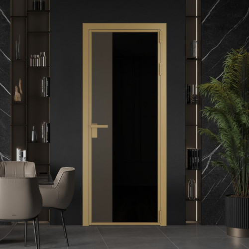 Межкомнатная дверь ProfilDoors 7 AG стекло Триплекс черный цвет профиля Золото вставка Перламутр бронза