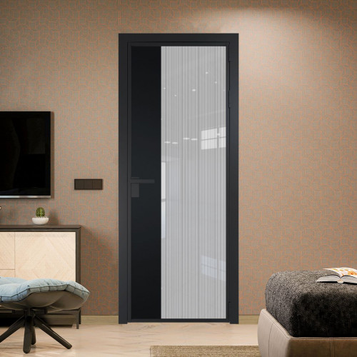 Межкомнатная дверь ProfilDoors 7 AG стекло Узор Страйп цвет профиля Черный матовый вставка Блэк