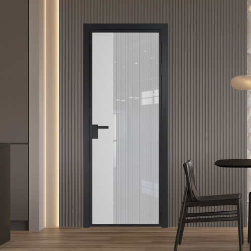 Межкомнатная дверь ProfilDoors 7 AG стекло Узор Страйп цвет профиля Черный матовый вставка Крем Вайт