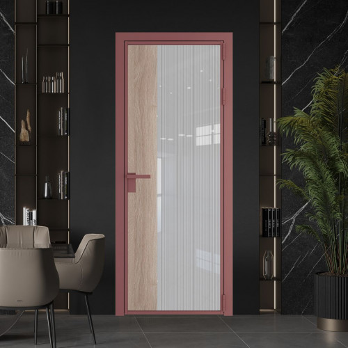 Межкомнатная дверь ProfilDoors 7 AG стекло Узор Страйп цвет профиля Красный антрацит вставка Дуб Сонома