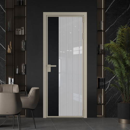 Межкомнатная дверь ProfilDoors 7 AG стекло Узор Страйп цвет профиля Никель матовый вставка Блэк
