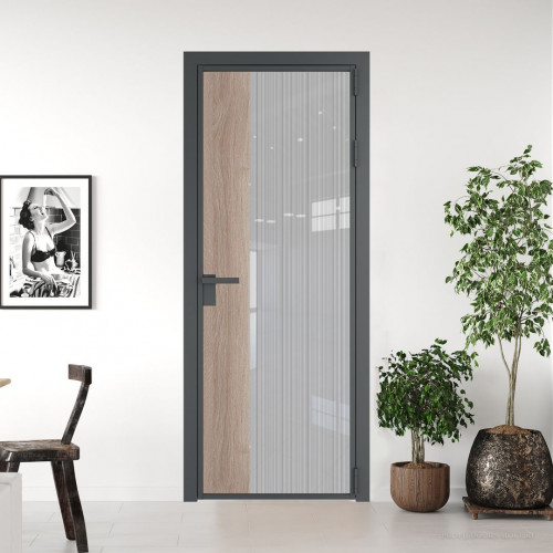 Межкомнатная дверь ProfilDoors 7 AG стекло Узор Страйп цвет профиля Серая ночь вставка Дуб Сонома