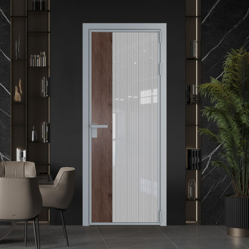 Межкомнатная дверь ProfilDoors 7 AG стекло Узор Страйп цвет профиля Серебро вставка Дуб Тобакко