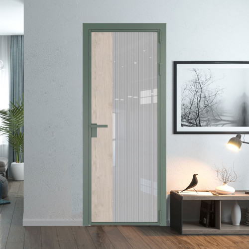 Межкомнатная дверь ProfilDoors 7 AG стекло Узор Страйп цвет профиля Зеленый воск вставка Каштан светлый
