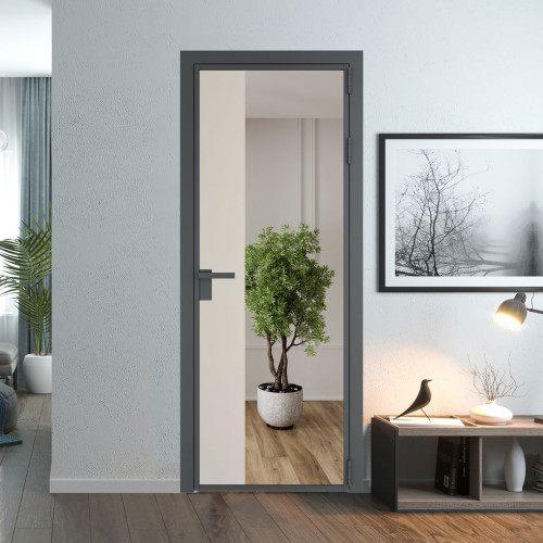 Межкомнатная дверь ProfilDoors 7 AG стекло Зеркало цвет профиля Серая ночь вставка Кремовая Магнолия