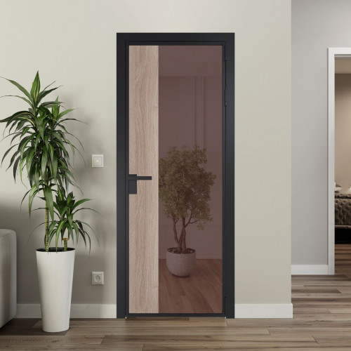 Межкомнатная дверь ProfilDoors 7 AG стекло Золотистая бронза цвет профиля Черный матовый вставка Дуб Сонома