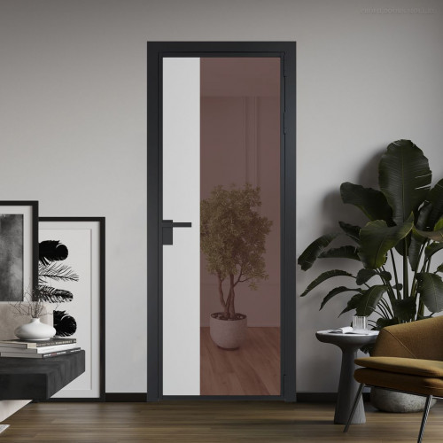 Межкомнатная дверь ProfilDoors 7 AG стекло Золотистая бронза цвет профиля Черный матовый вставка Крем Вайт