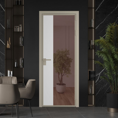 Межкомнатная дверь ProfilDoors 7 AG стекло Золотистая бронза цвет профиля Никель матовый вставка Крем Вайт