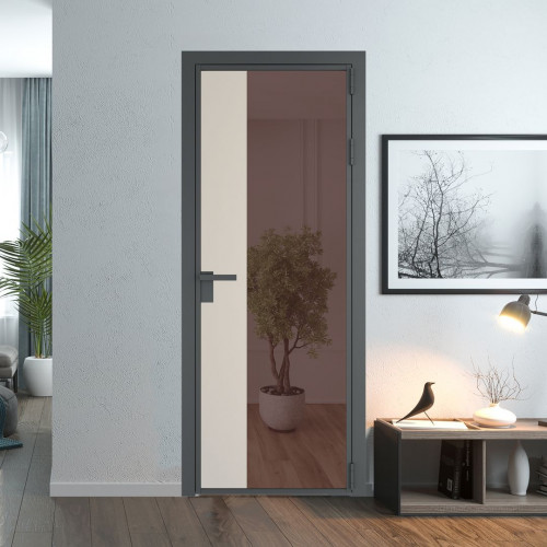 Межкомнатная дверь ProfilDoors 7 AG стекло Золотистая бронза цвет профиля Серая ночь вставка Кремовая Магнолия