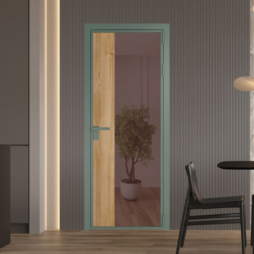 Межкомнатная дверь ProfilDoors 7 AG стекло Золотистая бронза цвет профиля Зеленый воск вставка Дуб Карамель