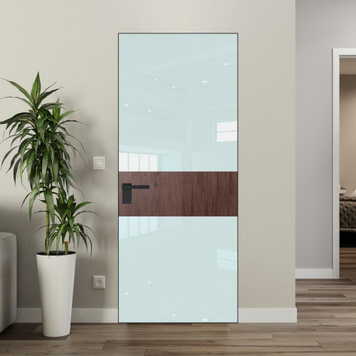 Межкомнатная дверь ProfilDoors 5 AGK цвет Lacobel Белый лак вставка Дуб Тобакко кромка Черный матовый