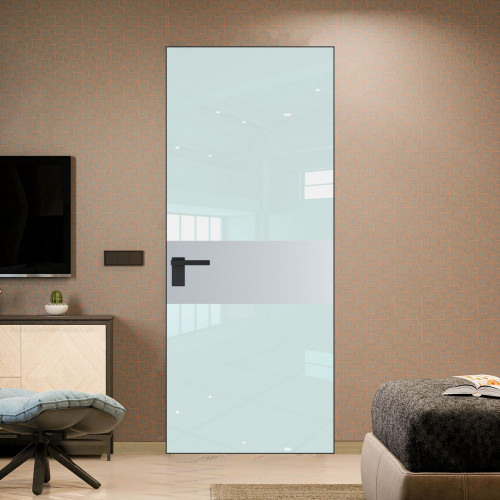 Межкомнатная дверь ProfilDoors 5 AGK цвет Lacobel Белый лак вставка Лайт Грей кромка Черный матовый