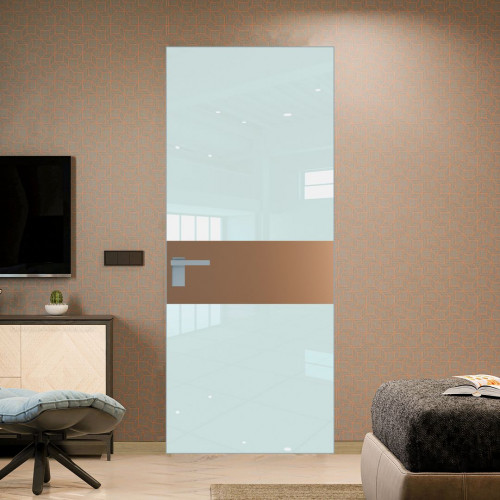 Межкомнатная дверь ProfilDoors 5 AGK цвет Lacobel Белый лак вставка Перламутр золото кромка Матовая