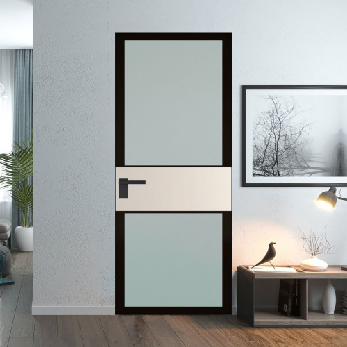 Межкомнатная дверь ProfilDoors 5 AGK цвет Мателюкс черный прокрас вставка Кремовая Магнолия кромка Черный матовый