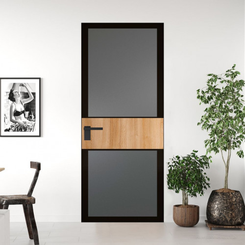 Межкомнатная дверь ProfilDoors 5 AGK цвет Мателюкс графит черный прокрас вставка Дуб Карамель кромка Черный матовый