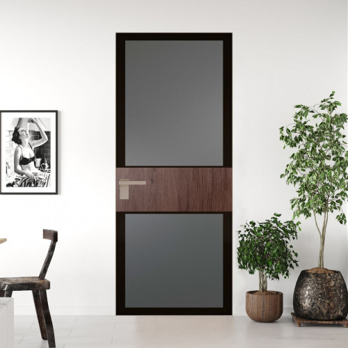 Межкомнатная дверь ProfilDoors 5 AGK цвет Мателюкс графит черный прокрас вставка Дуб Тобакко кромка Никель матовый