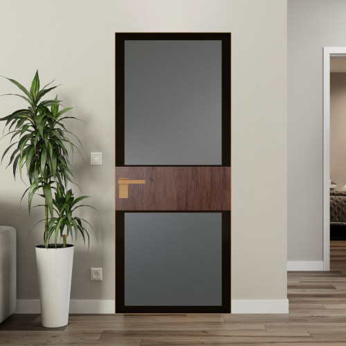 Межкомнатная дверь ProfilDoors 5 AGK цвет Мателюкс графит черный прокрас вставка Дуб Тобакко кромка Золото