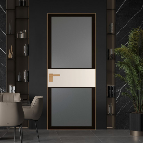Межкомнатная дверь ProfilDoors 5 AGK цвет Мателюкс графит черный прокрас вставка Кремовая Магнолия кромка Золото