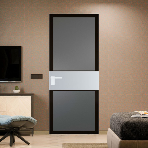 Межкомнатная дверь ProfilDoors 5 AGK цвет Мателюкс графит черный прокрас вставка Лайт Грей кромка Вайт