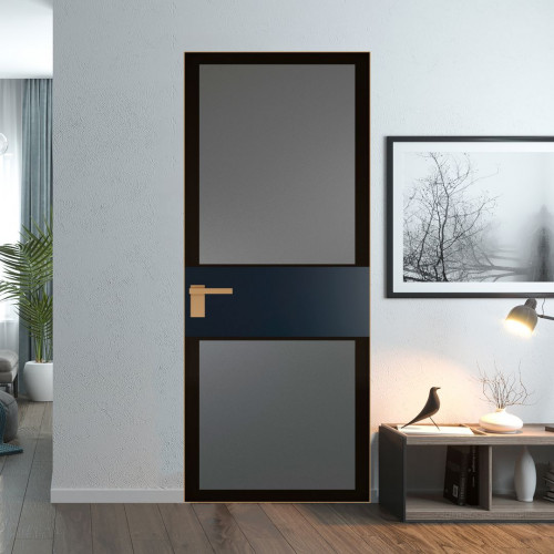 Межкомнатная дверь ProfilDoors 5 AGK цвет Мателюкс графит черный прокрас вставка Нэви Блу кромка Золото