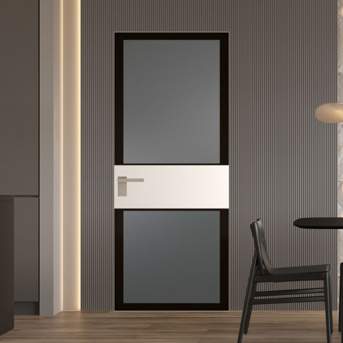 Межкомнатная дверь ProfilDoors 5 AGK цвет Мателюкс графит черный прокрас вставка Перламутр белый кромка Никель матовый