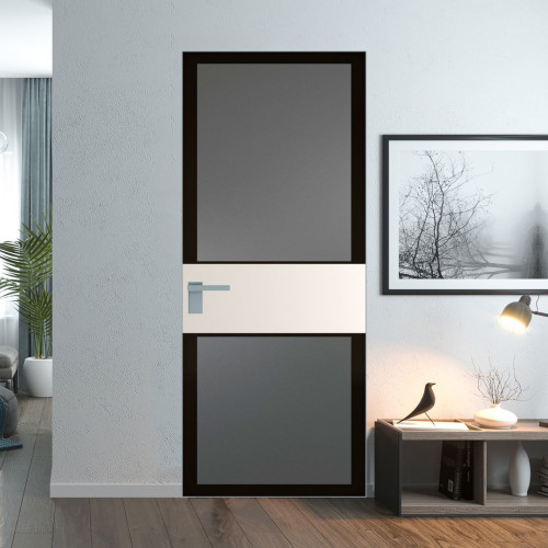 Межкомнатная дверь ProfilDoors 5 AGK цвет Мателюкс графит черный прокрас вставка Перламутр белый кромка Серебро