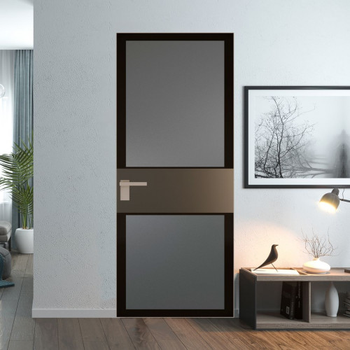 Межкомнатная дверь ProfilDoors 5 AGK цвет Мателюкс графит черный прокрас вставка Перламутр бронза кромка Никель матовый
