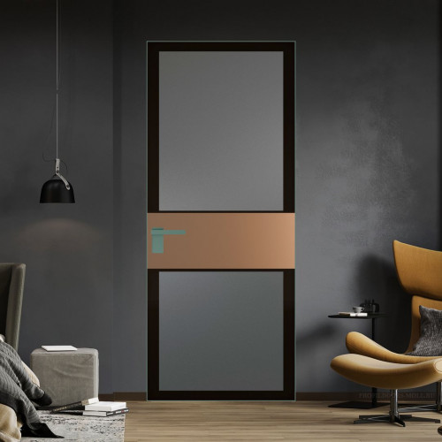 Межкомнатная дверь ProfilDoors 5 AGK цвет Мателюкс графит черный прокрас вставка Перламутр золото кромка Зеленый воск