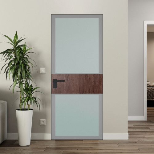 Межкомнатная дверь ProfilDoors 5 AGK цвет Мателюкс серый прокрас вставка Дуб Тобакко кромка Черный матовый