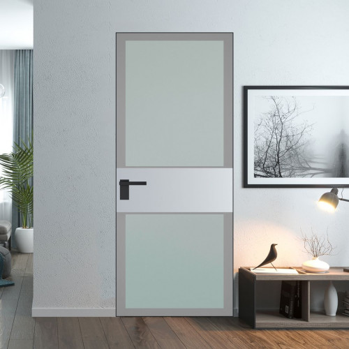 Межкомнатная дверь ProfilDoors 5 AGK цвет Мателюкс серый прокрас вставка Лайт Грей кромка Черный матовый