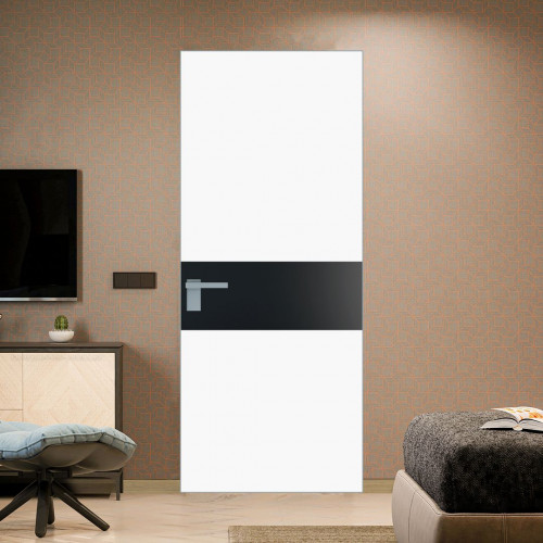 Межкомнатная дверь ProfilDoors 5 AGK цвет Монохром белый просветленный триплекс вставка Блэк кромка Серебро