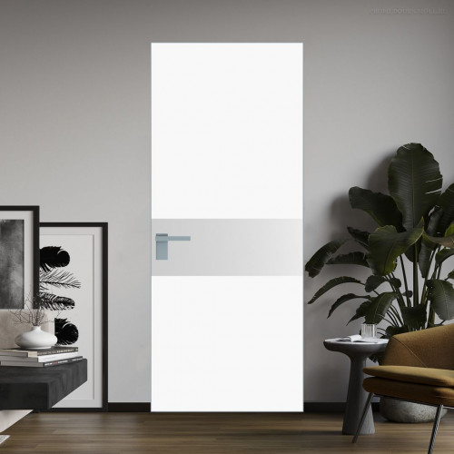 Межкомнатная дверь ProfilDoors 5 AGK цвет Монохром белый просветленный триплекс вставка Крем Вайт кромка Серебро