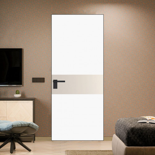 Межкомнатная дверь ProfilDoors 5 AGK цвет Монохром белый просветленный триплекс вставка Кремовая Магнолия кромка Черный матовый