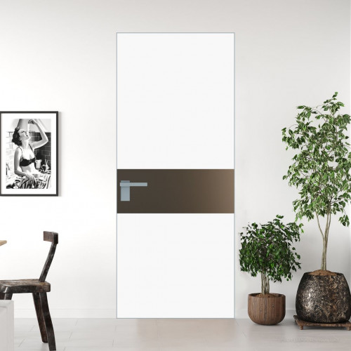 Межкомнатная дверь ProfilDoors 5 AGK цвет Монохром белый просветленный триплекс вставка Перламутр бронза кромка Матовая