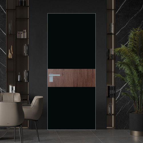 Межкомнатная дверь ProfilDoors 5 AGK цвет Монохром черный триплекс вставка Дуб Тобакко кромка Серебро