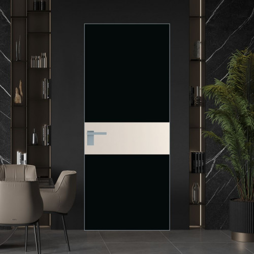 Межкомнатная дверь ProfilDoors 5 AGK цвет Монохром черный триплекс вставка Кремовая Магнолия кромка Матовая