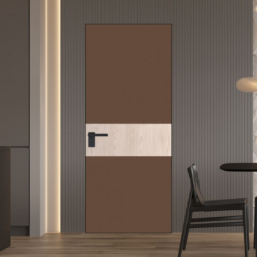 Межкомнатная дверь ProfilDoors 5 AGK цвет Монохром гляссе триплекс вставка Каштан светлый кромка Черный матовый