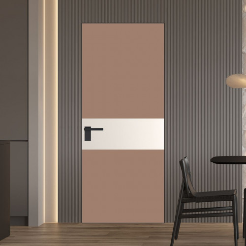 Межкомнатная дверь ProfilDoors 5 AGK цвет Монохром капучино триплекс вставка Перламутр белый кромка Черный матовый