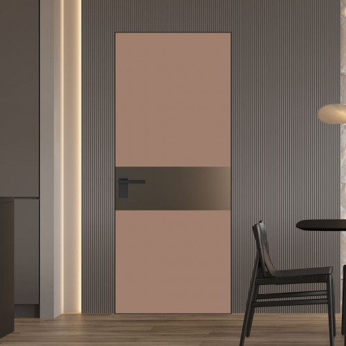 Межкомнатная дверь ProfilDoors 5 AGK цвет Монохром капучино триплекс вставка Перламутр бронза кромка Черный матовый