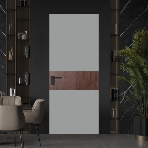 Межкомнатная дверь ProfilDoors 5 AGK цвет Монохром серый триплекс вставка Дуб Тобакко кромка Черный матовый