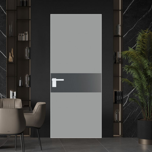 Межкомнатная дверь ProfilDoors 5 AGK цвет Монохром серый триплекс вставка Графит кромка Вайт